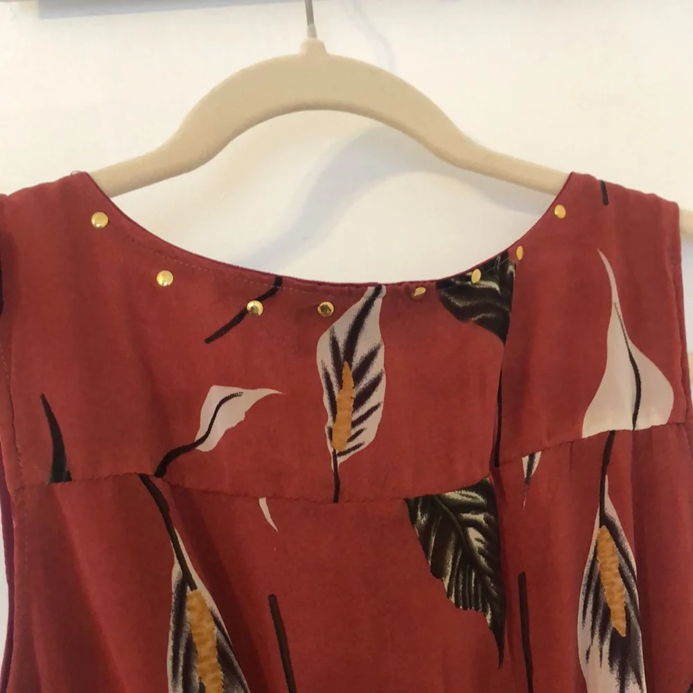 Red Vintage Bohemian Feather-Patterned Dress (Donating 4/15) - Picture 3 of 6